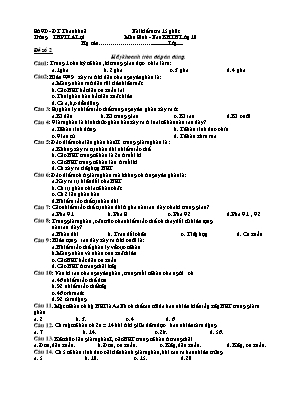 Đề kiểm tra 15 phút môn Sinh học Lớp 10 (Ban KHTN) - Đề số 2 - Trường THPT Lê Lợi